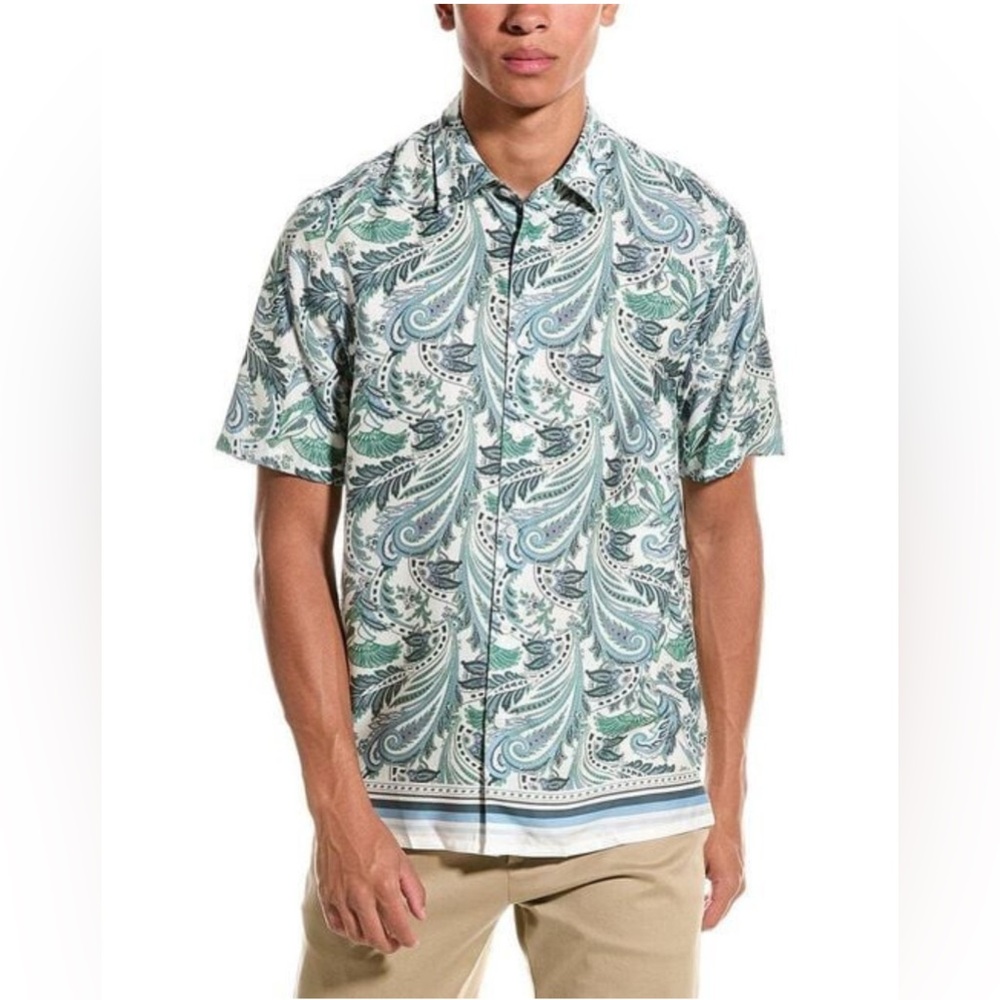 Ted Baker Paisley Print Button Shirt Mens Medium(3)Stone Green Blue NWT $175.00